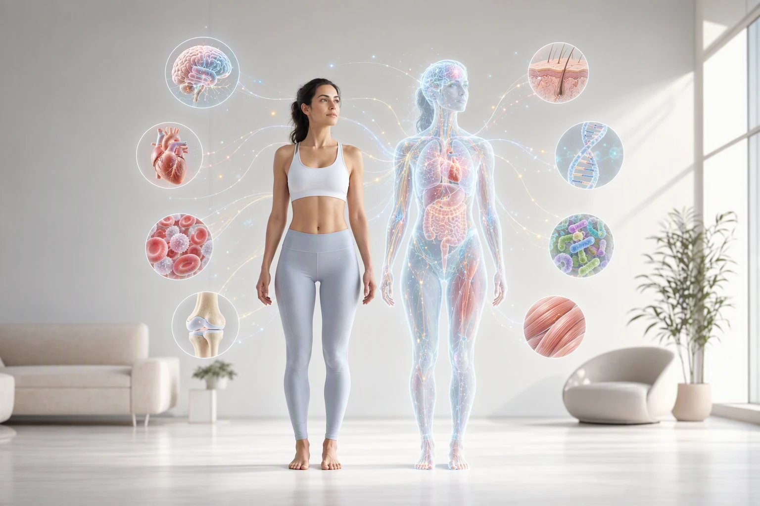 Conceptual illustration of biological information forming a virtual twin